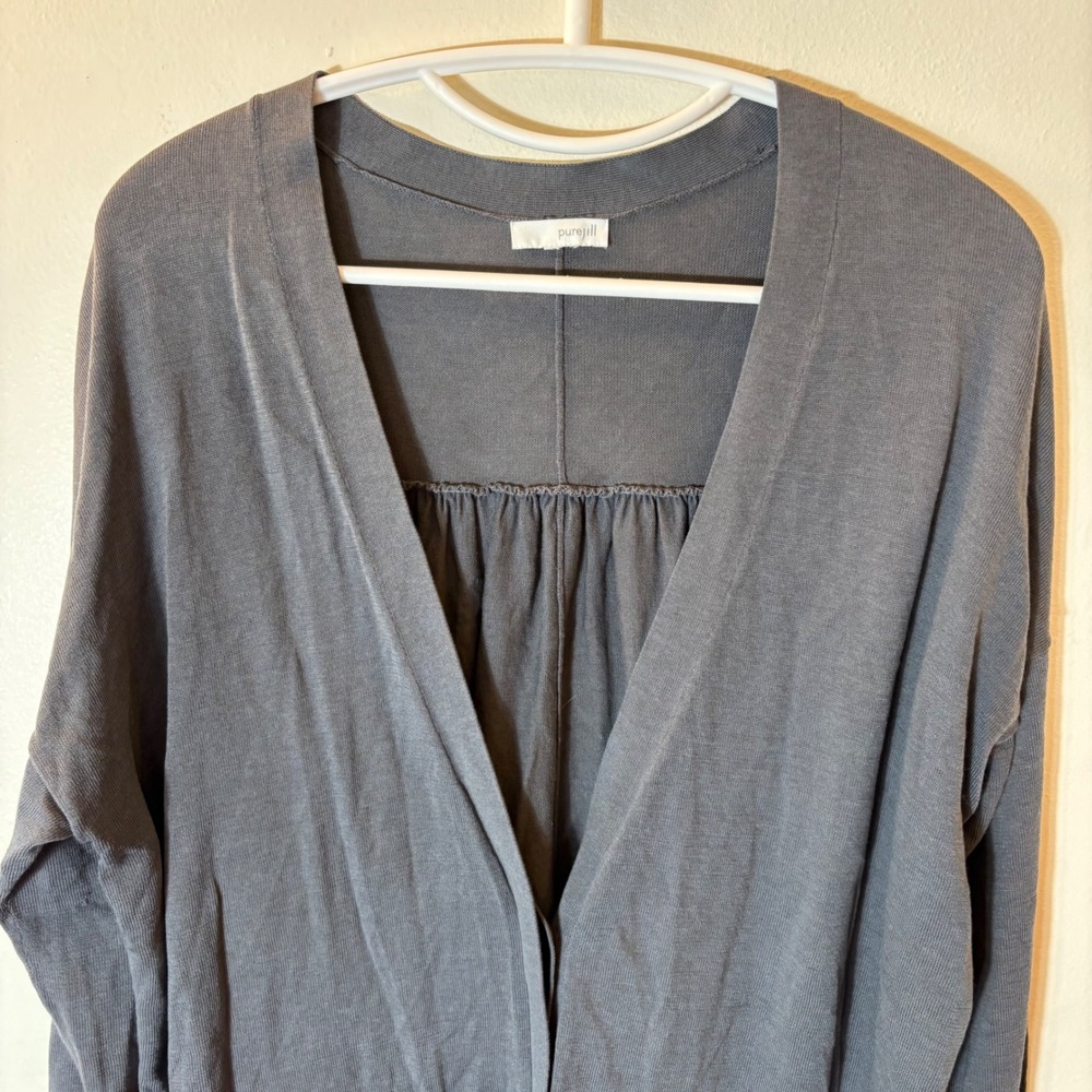 J. Jill Pure Jill Gray Cotton Rayon Hidden Button Pleated Cardigan Sweater XL - Picture 2 of 5